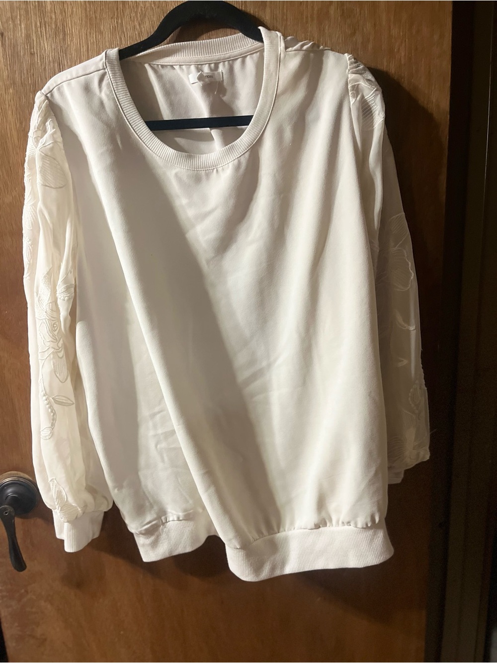Maurices Cream Embroidered Sleeve Sweatshirt